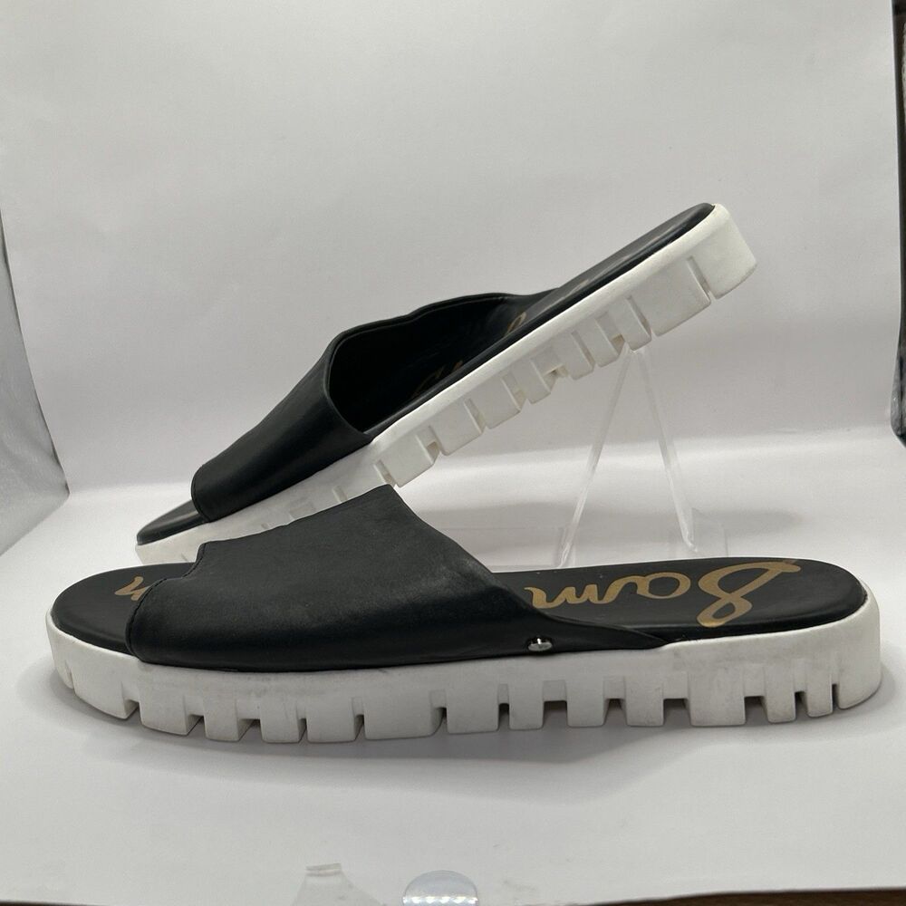 Sam Edelman Leia Slides Sandals Black Leather Slip On Shoes Women’s 6.5M Casual